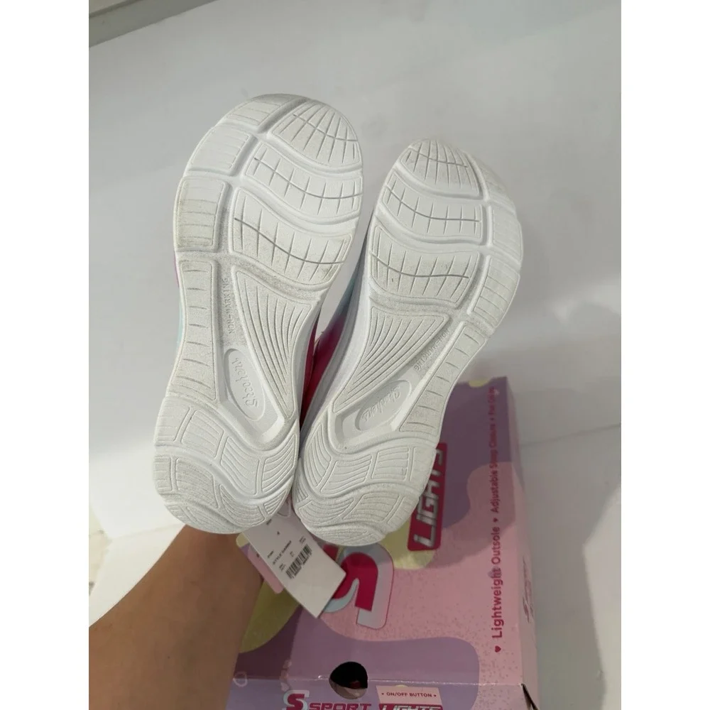 SKECHERS Sport Light Up Kids Girls 4 Shoes Sneakers Slip On Pink School New Walk